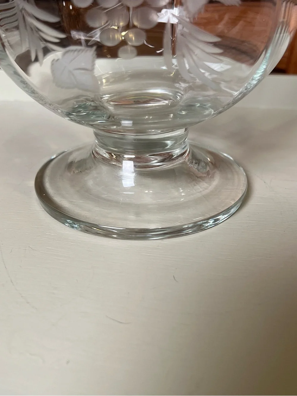 Etched Glass Pitcher with Grapevine Motif - Clear